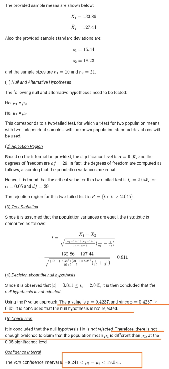 The provided sample means are shown below: X1 = 132.86 X2 = 127.44 Also, the provided sample standard deviations are: $1 = 15