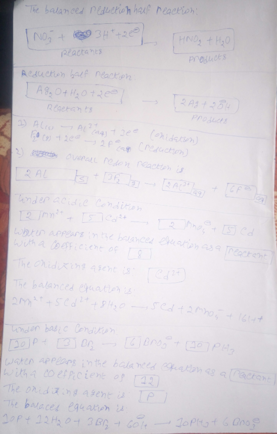 The balanced reduction half reaction I noo 3H+20 THNO + H₂O) peactants products Reduction half reaction. I AGg O+ H₂O + geel