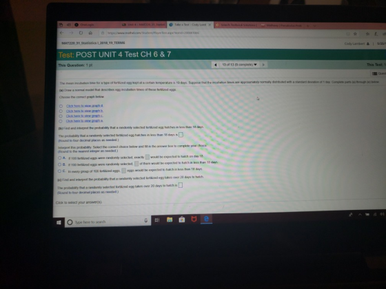 O Take a Test - Cody Lamt x testid 20008 1086 Statistics L 2018 MAT220 31 S 19 TERM6 Cody Lambert&1 5/25/1 Test: POST UNIT 4