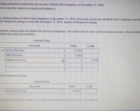 owing selected accounts from the records of North Pole Enterprises at December 31, 2016. on to view the selected accounts and