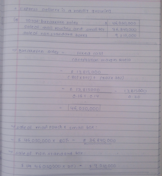 EXPTESS Delivey is a apidly go0wing (a) TO TOL breakKeven sales Saleof mail pouches and small box 46,050,000 36,840,000 sale