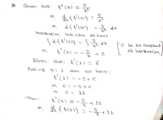 * or 2 x OV 5 22 Integration We have c be the constant OV, 으 of integration Given that f* (x) = 3 - 2 or a {fcas} d {fcals