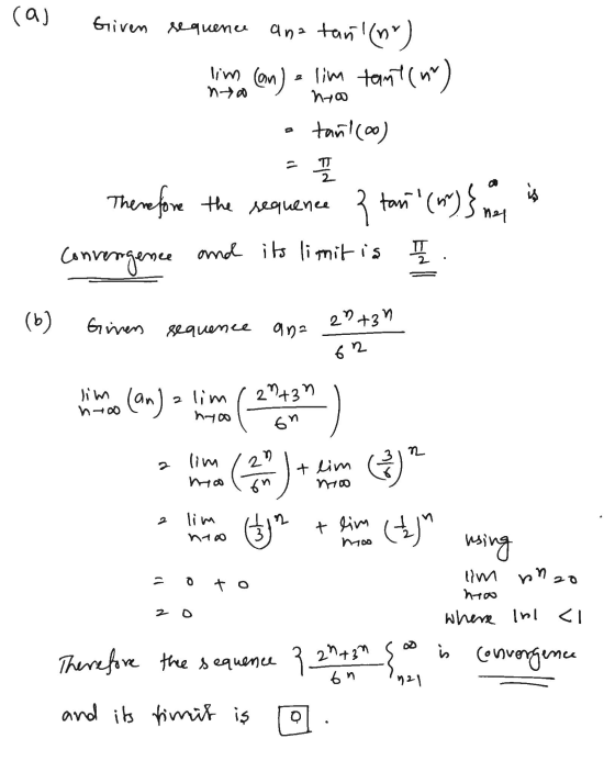 ca) Given sequence ana tant (n) him (am) a tim teremten) ho tant(o) 2 رد tam (6) } mat Therefore the sequence tan convergen