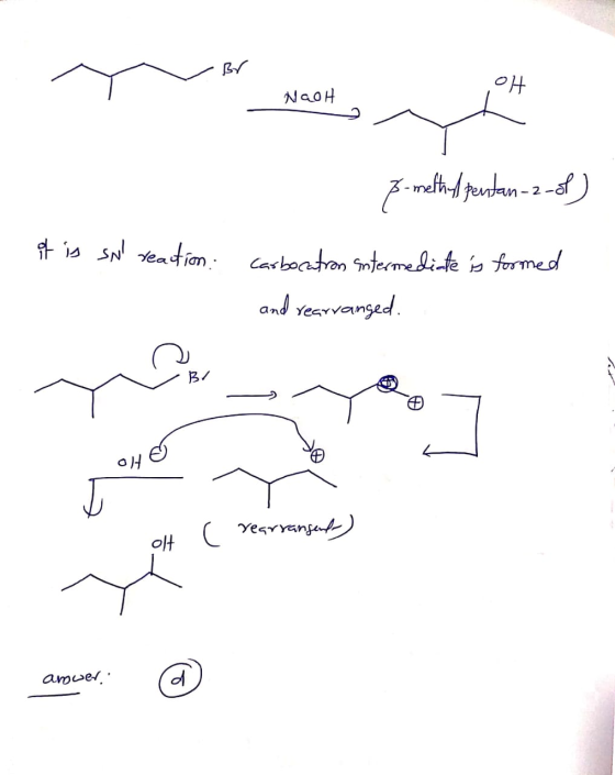 NaoH Ho -etl pean-2-d it is SNeatiom Carbocatron mjemedi-te i formed and Yearvanged B/ ot Yesryanja amuer