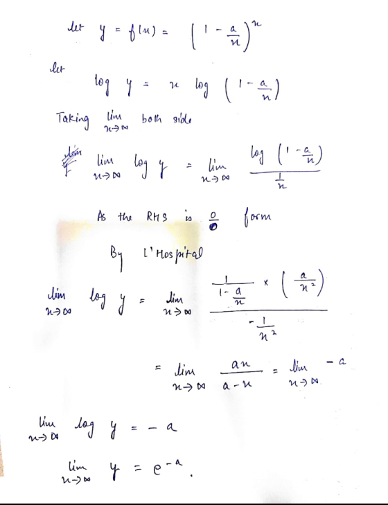 det y = film) = 1 - ) tog y = n log Il-al Taking lm both side J2- lon lim log uy y y = = lim lag laa) 10 him и» ва N > и -