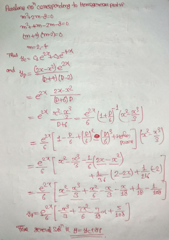 Pusiliary com coresponding to Homogeneous past is m72m-d=0 m²4m-2m-8=0 m+4) (-2)=0 m=2, 4 This ye=Ge24 Getx and - (2x - x2) x