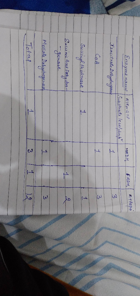 Enzyme name FADH, Tlaque Alor GTP Substrate levelphosh Isacitaste Dehydrogen COA Succinyl thinkinase Succincted Dehydrot gena