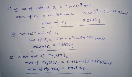 13 ax no. of mole of a = 7.1ox 103 mol nxmolar mass = 7.10x10 mod x 329 mua mars of q = 0.2272 g. mor by 3,14 x 162 mol of Py