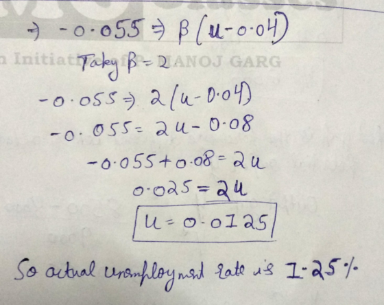) -0.055 B (u-0-04) Initiat Taky ß- QANOJ GARG -0.055= 2(4-0.04) -0.055=24-0.08 -0.055+0.08=2u 0.025=24 [u=0.0125 So actual u