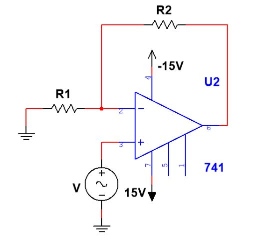 R2 -15V U2 R1 + 741 LD V 15V (+2