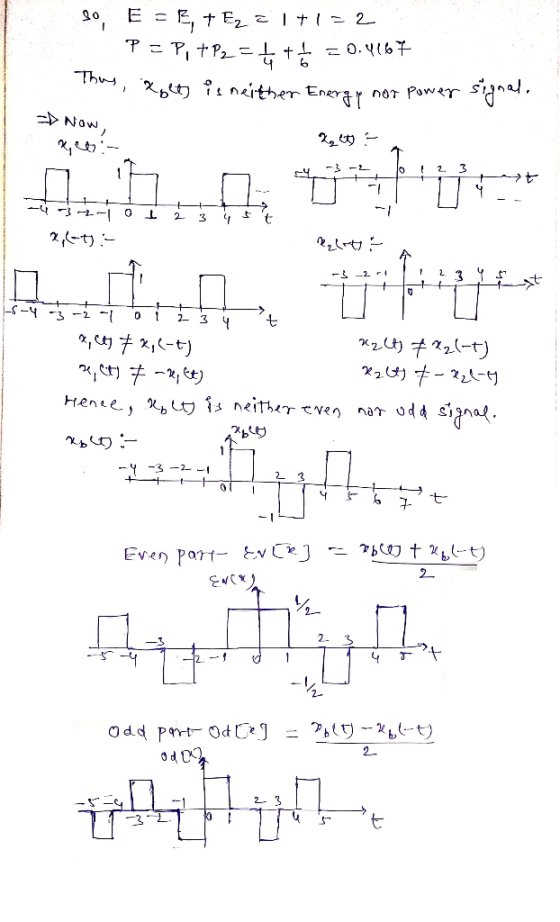 80, E = 3, + EZ ET+1=2 P= P, + P2 =Ę + -0.4167 Thus, xoets is neither Energy nor power signal. -> Now, 4 -3 -2 lo 2. 3 Rent-