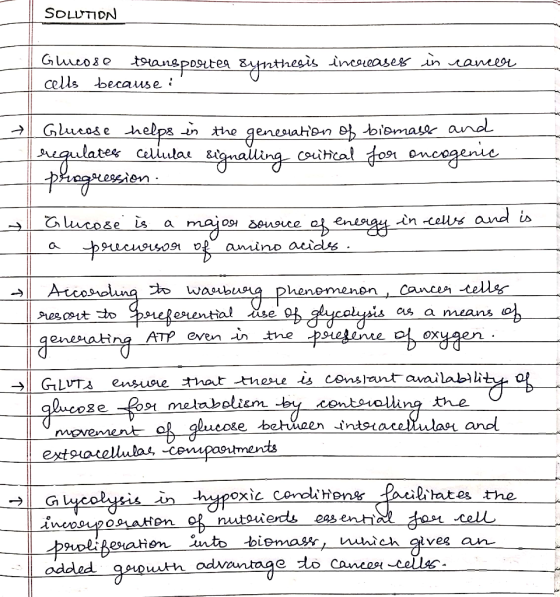 SOLUTION in cancer ansportea synthesis increases cells because : → Glucose helps in the generation of biomass and regulates c