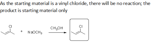 As the starting material is a vinyl chloride, there will be no reaction; the product is starting material only a + NaOCH3 CH2