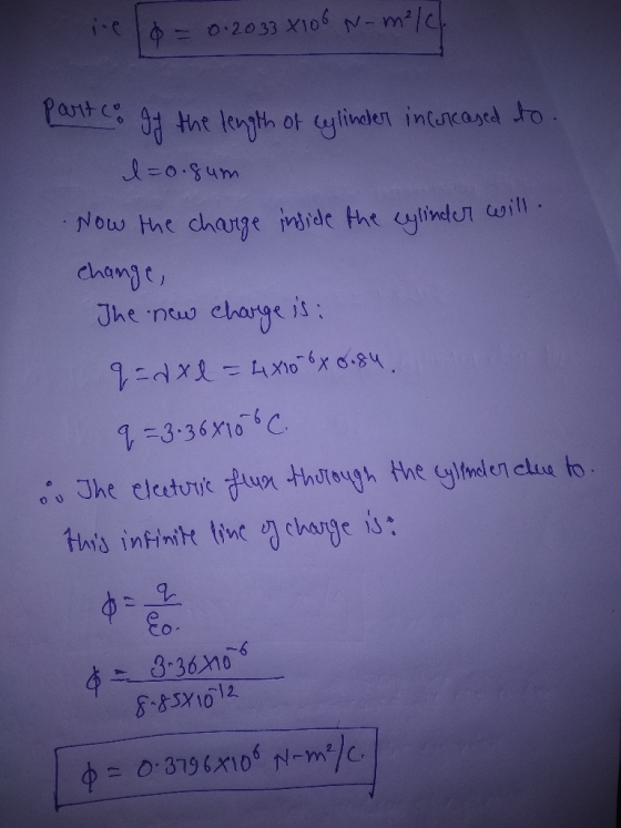 line 16 = 0.2033 8106 N-m²lc. Partco to of the length of cylinder incercased to. d=o.sum Now the charge inside the cylinder w