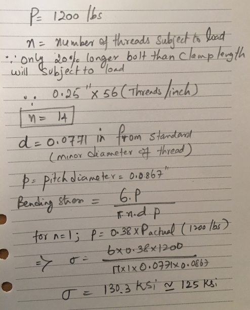 P 1200 bs 1Mumber of threads Subiect to Sad -On do longer bolt than Clemp leg h will ubjet to ond 0.24 X 56(Threndsinch 14 de