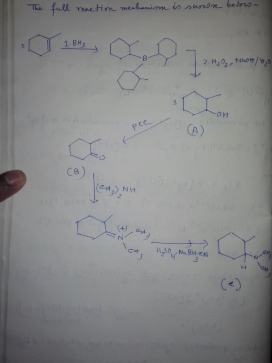 The full reaction mechanicom is shown bele reaction mechanism is shown below- C. 5, 1.BH, 2.4, -OH Pee (t), en en H₂SO y Na B