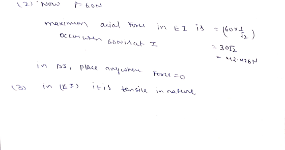 (2) Now p=6ON maximum axial Foru in EI is 160x2 4 ) TXO Ocw when Gonisat I = 3012 42.426N in DI, Place any when Forle=0 in (