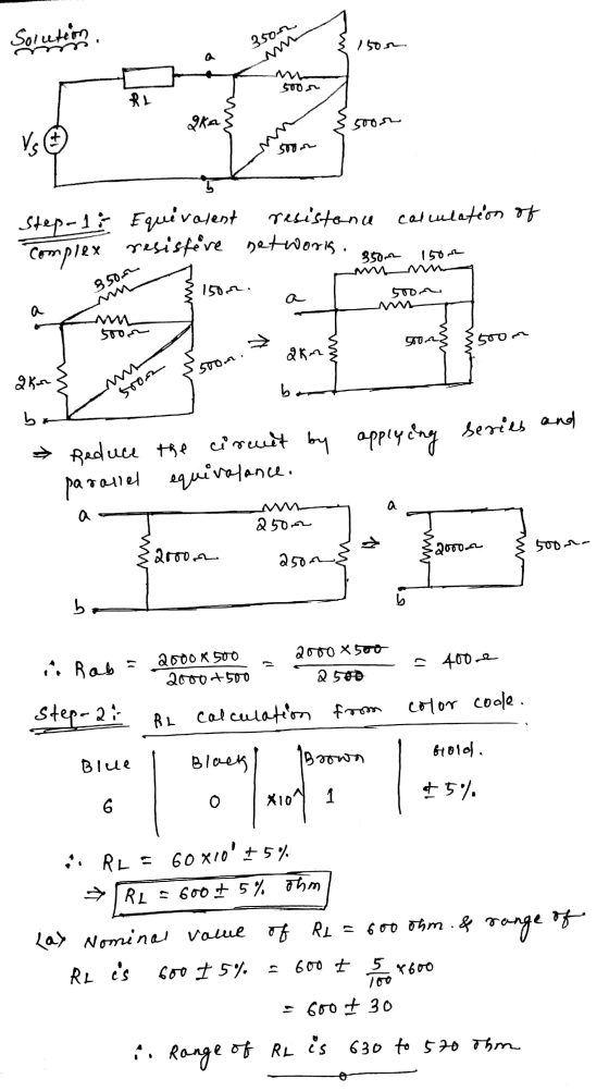 Solution 35062 150. M 500s RL gka ب00 Vs 577 5 Step-11 Equivalent resistanu calculation of Complex resistive betworis. 350 1