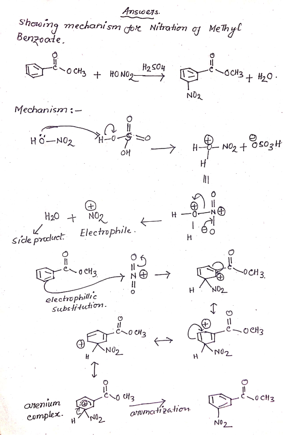 Answers Showing mechanism fore Nitration of Methyl Benzoate, CH3 + HONO2 H2 504 OCH3 + H2O home remeteng abesyo ez ne mot 202