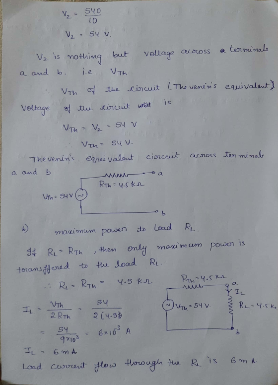 V2 540 10 V₂ = Su v. across a terminals but voltage V₂ is not nothing a and b. ie Vih Vth of the circuit (The venins equival