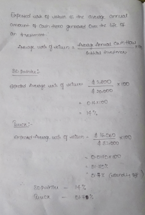 Expected date of ieten is the average annual amount of cash Hoco generated Over the life of an arvestment. Average uote gustu