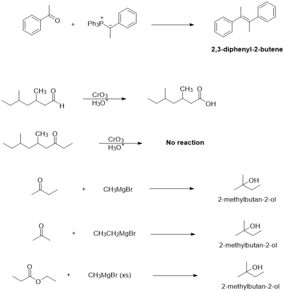 с. p — со ? + Ph3P- 2,3-diphenyl-2-butene word om te weet w e e rge Norencion 3 O Cro3 H30 No reaction LOH i . CH3MgBr CHIMB