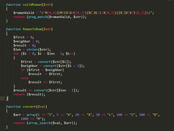 function validRoman($str) $romanValid = /M{0,4}(CM CD D2C{0,37) (XC XL L?X{0,33) (IX IVV?10,3)/: return (preg_match($roman