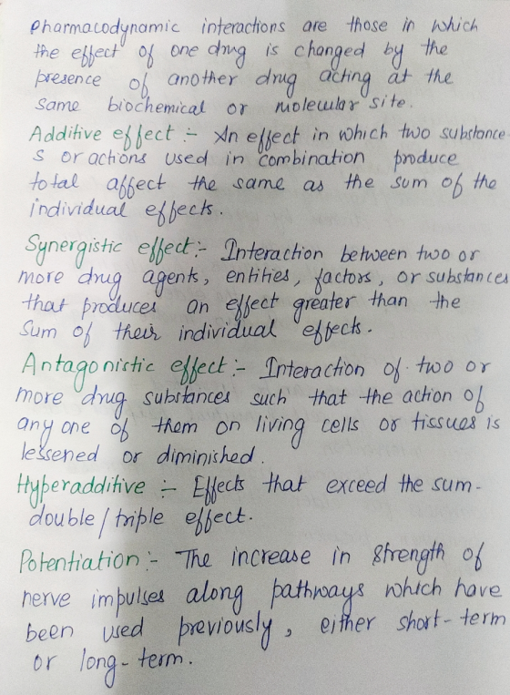 Phamacodynamic interactions are those in hhich he efect presence o ano ther dug biochemical or changed by the achng at the Mo