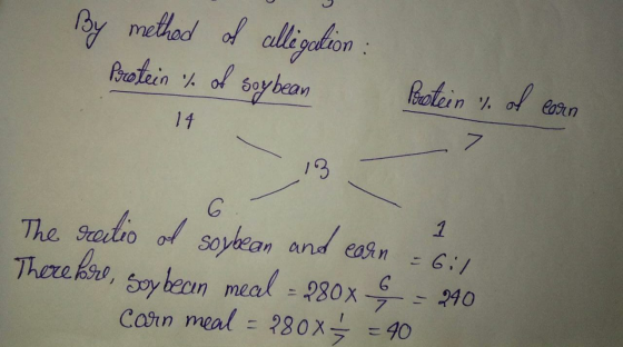 By method of allegation: Soybean Protein % of Protein % of corn 14 7 13 G 1 The ratio of soybean and earn Therefore, Soy bece