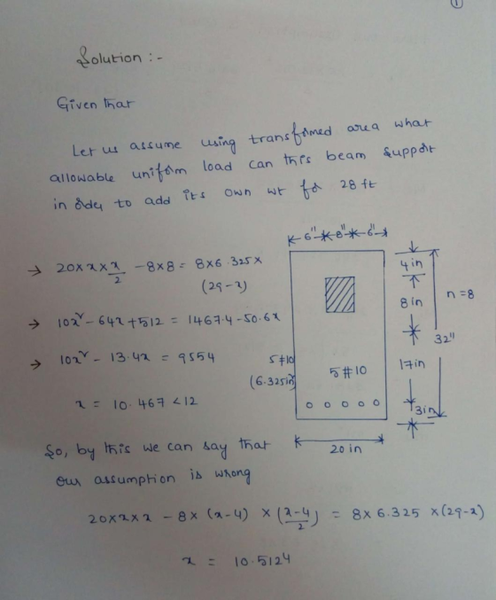 Solution - Given that Let us assume using transformed area what allowable uniform load can this beam support in order to add
