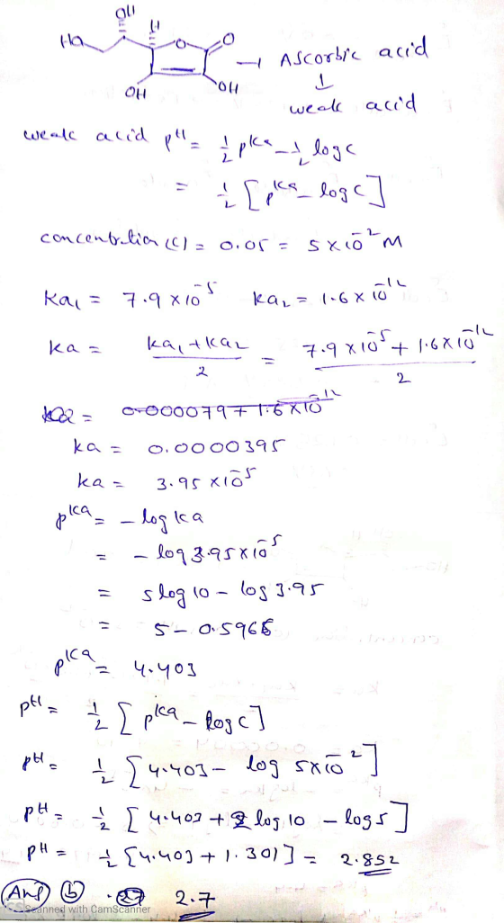 on - 041 No Ascorbic acid I weak acid weak acid p= I ple_ loge = [pics_logo concentration (C)= o.or= sxcom Kai = 7.9x105 ka