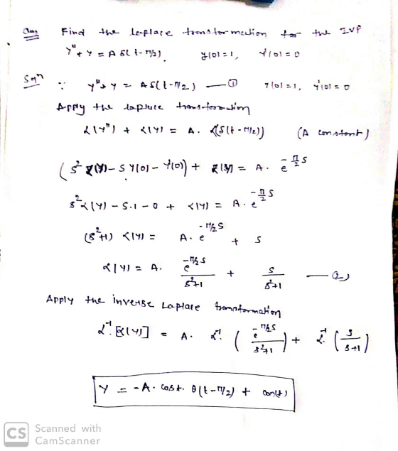 Find the loflace transformeation áll RY - ASL t- My) y01:1) Yolco San yuxy = A SCL-912) 7101=1, Viola Apply the lapluce tran