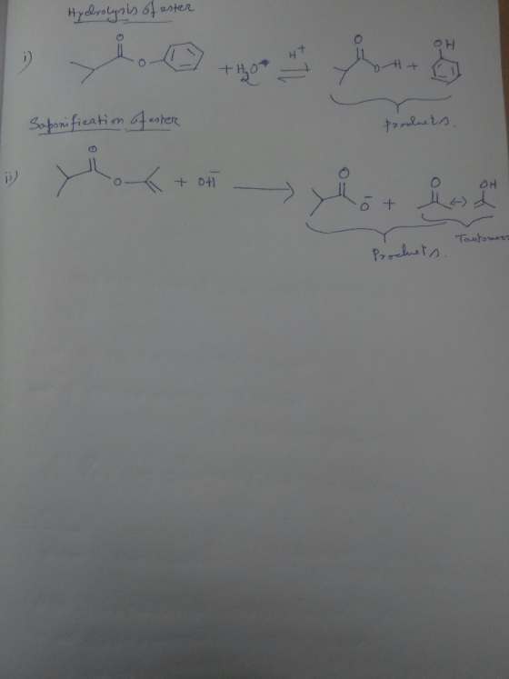 Hydrolysis of ester Saponification of ester tomlwets products, The toile t en Tautomer Procuers.