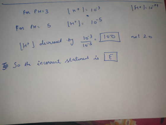 Fer PH-3 [HT 1103 Fo PH 5 deuvarnt by lo 3 [H+J not 20 So the incerruct stalinunt isE