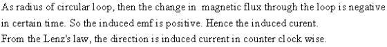 As radius of circular loop, then the change in magnetic flux through the loop is negative in certain time. So the induced emf