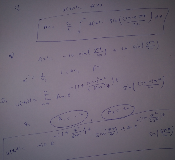 Anc f(x). Sin ((en-) ** - lo sin ( I* + 20 sin( s^) 40 -2 ulmitl= 2 Anie sin(coaulan) A, = - 16 A3= 20 256 sinl + 20 e Sinl 6