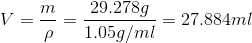 m 29.2789 P 1.05g/ml = 27.884ml