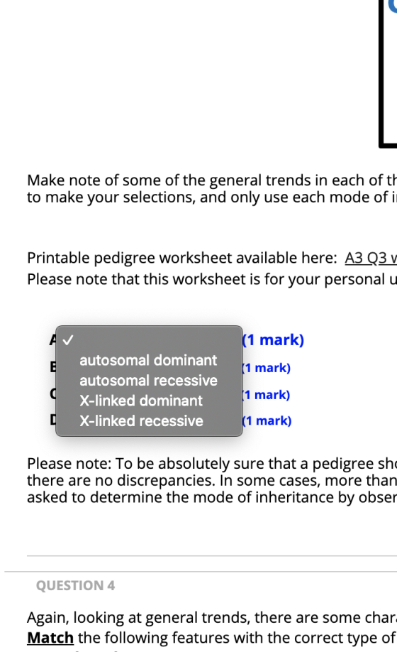 Make note of some of the general trends in each of th to make your selections, and only use each mode of in Printable pedigre