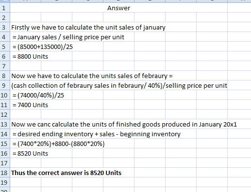 Answer 3 Firstly we have to calculate the unit sales of january 4 = January sales / selling price per unit 5 = (85000+135000)
