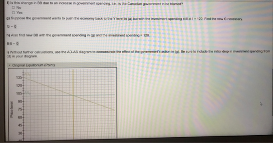 f) is this change in BB due to an increase in government spending, ie, is the Canadian government to be blamed? O No Yes g) S