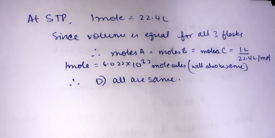 At STP mele = 22.4L r al 3 blorks nee vounu in egual mols molea C1L 22.4L/mo 6022 X (0mote oules uill aleo besanme) meles A m
