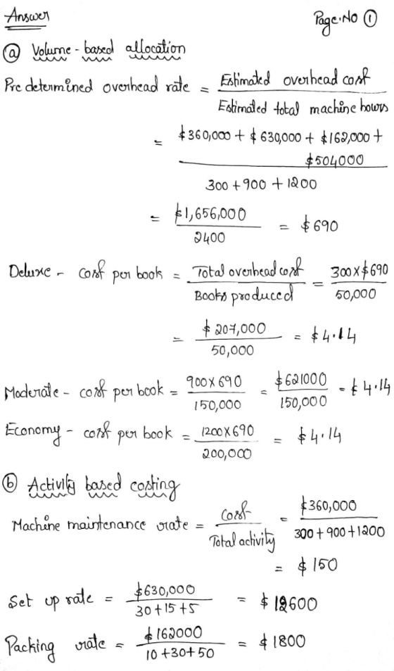 Answer Page No 0 uuu N @ Volume-based allocation Pre determined overhead rate Estimated overhead cost Estimated total machine