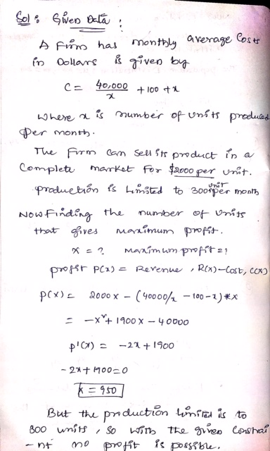 A fim has monthly average s vern e month Complet mkat for 2000 unt. Nowfind& the number ot nis But the pn duction loms 4k to