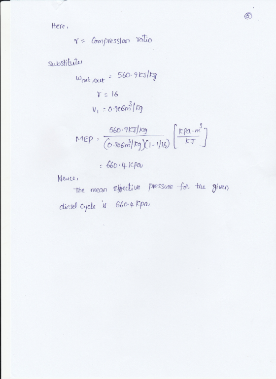 Heye, Substitute net ocut 560 93x9 大丁 the mean 다tective pressure fo the aiven diesel Cycle 66o 4 kpa, ver)