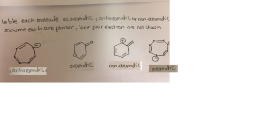 la ble each snolecaule as aromahic , antio romobcor assume euc h are planar, lone pair elect ron ane not shaon anha romosh