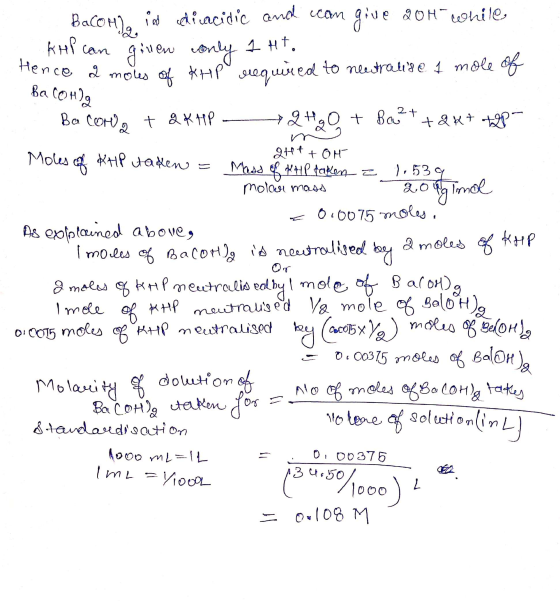 Hen BacoH id celicacidic and can give 204 while KHP can ginen only 1 ht. ence a moles of *HP required to neutralise 1 mole of