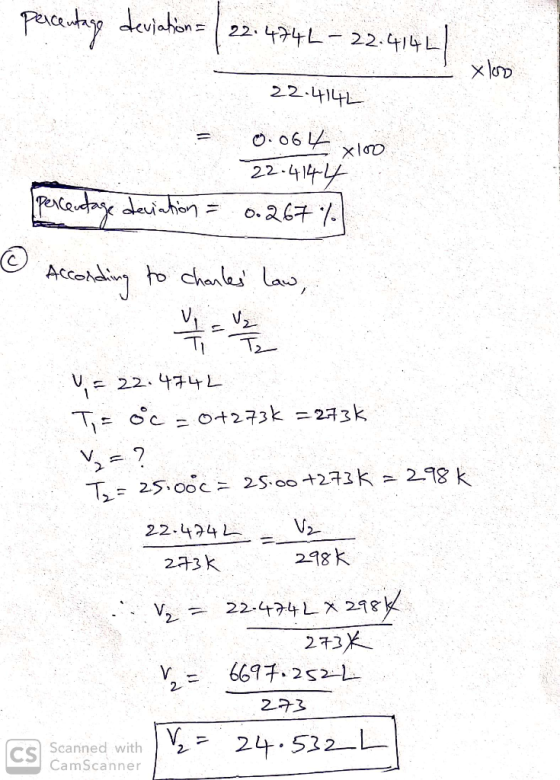Piedy devikn 44L-22.414L 22. 22 414 O. 06 L xlao 22.414L pexcadpay deihin o.267 to chanle Las V. V= 22.474し T co+273k =273k T