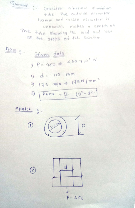 uestin Consider hasossluminiom 110mm and inside diam,İrİ5 nknown. makes o Syeich The tybe Showing u loed ond G-G リd= 110 m はSn//rn m z , 1구S Mpa鸣 Skelch P: 4J0