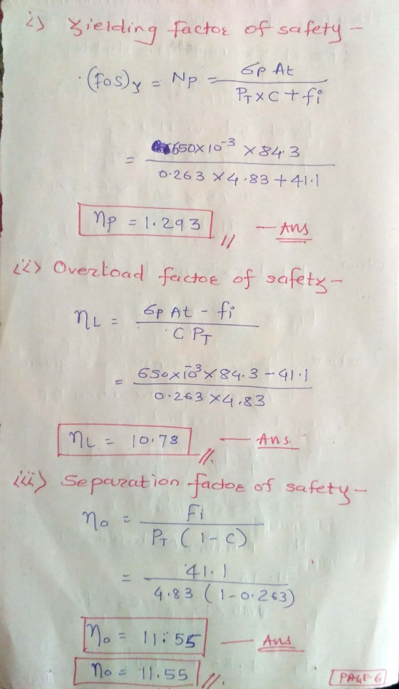 2) zielding factor of safety- • (tos) y = Np PTX ct fi 6. AL 4650X10-3 -3 X 84.3 0.263 X 4.83 +4111 np =1.293 - Ans (2> Overl