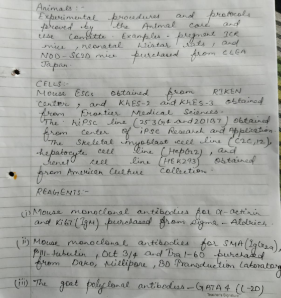 | Animals :- Experimental procedures and protocols proved by the Animal care and use comitte. Examples - pregnent ICR nice ,